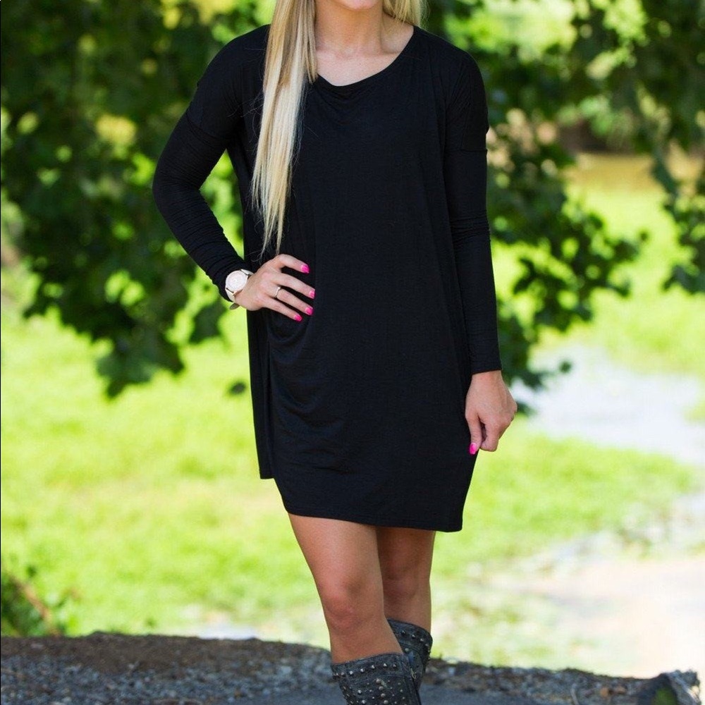 Long Sleeve Piko Tunic - Black